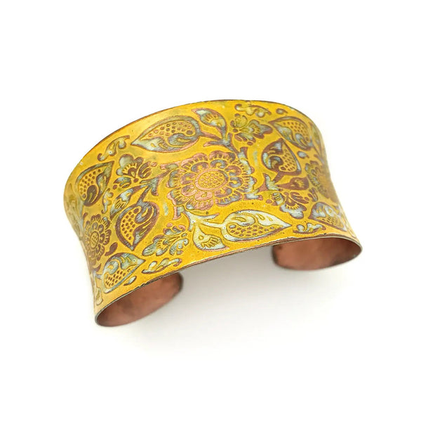 Anju Copper Patina Bracelet - Yellow Decorative Flower