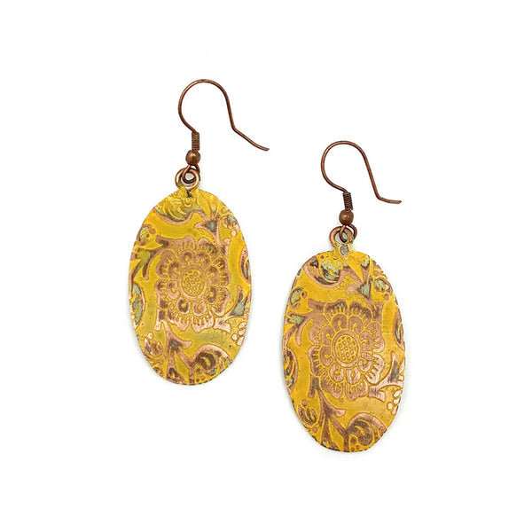 Anju Silver Patina Earrings in Yellow Decorative Flower