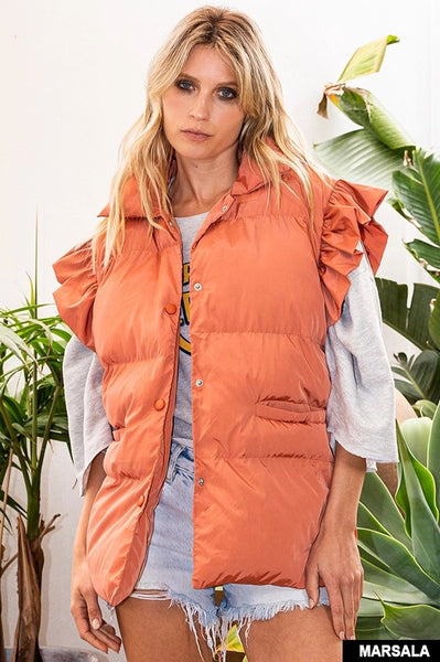 Bucketlist Ruffle Sleeve Down Vest