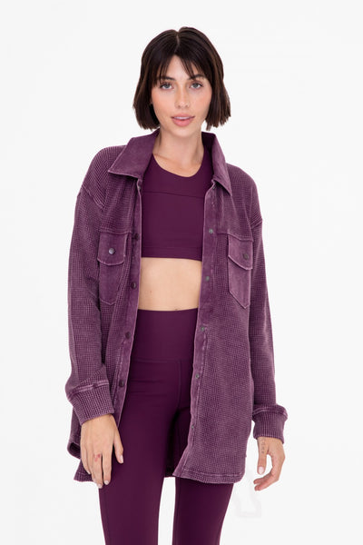 Mono B Waffle Knit Mineral-Washed Button Down Jacket