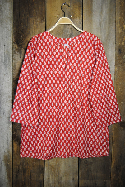 Nusantara Cotton Tunic Top in Tree Print