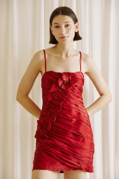 Storia Ruched Bow Bodycon Mini Dress S Storia Ruched Bow Bodycon Mini Dress S
