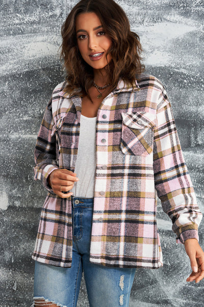 Jacket - Plaid Button Front Shirt Jacket with Breast Pockets - Girl Intuitive - Trendsi -