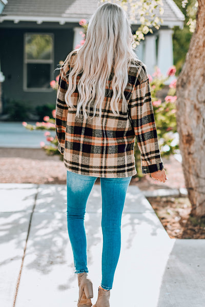 Jacket - Plaid Button Front Shirt Jacket with Breast Pockets - Girl Intuitive - Trendsi -