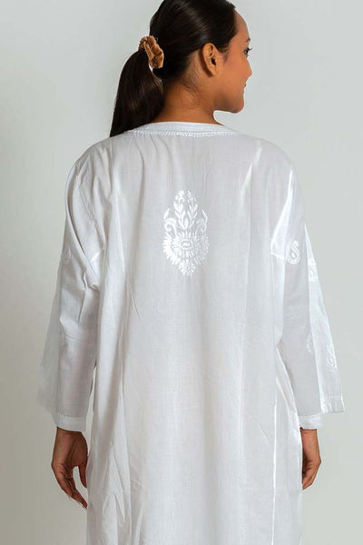 Kaftan - Amrita White Cotton Caftan - Girl Intuitive - Sevya -
