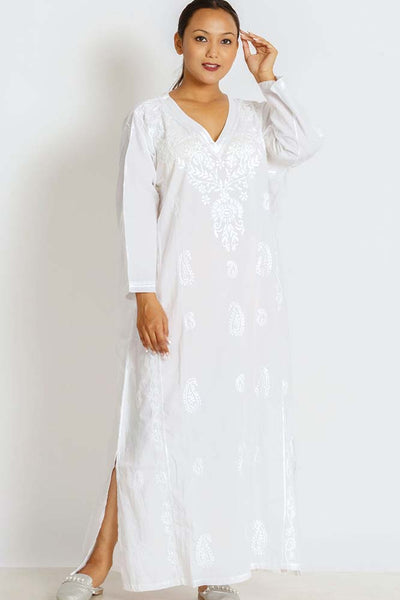 Kaftan - Amrita White Cotton Caftan - Girl Intuitive - Sevya -