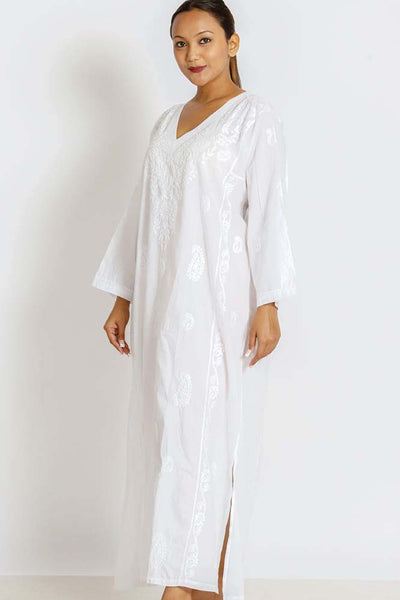 Kaftan - Amrita White Cotton Caftan - Girl Intuitive - Sevya -