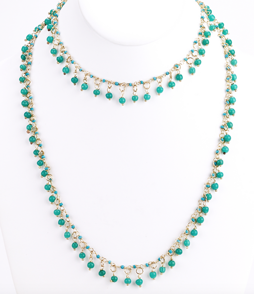 Necklace - Aqua Dangle Beaded Long Necklace - Girl Intuitive - Island Imports -