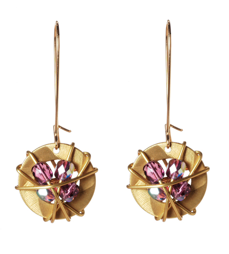 earrings - Gold Beaded Caged Small Disc Kidney Wire Earrings - Girl Intuitive - Jillery -