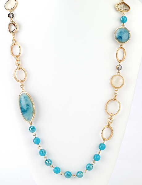 Beaded Long Necklace in Blue
