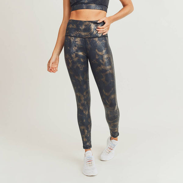 Leggings - Mono B Black Gold Snake Foil Print Highwaist Leggings - Girl Intuitive - Mono B -