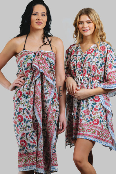 Kaftan - Sevya Block Print Cotton Caftan with Tassels - Girl Intuitive - Sevya -