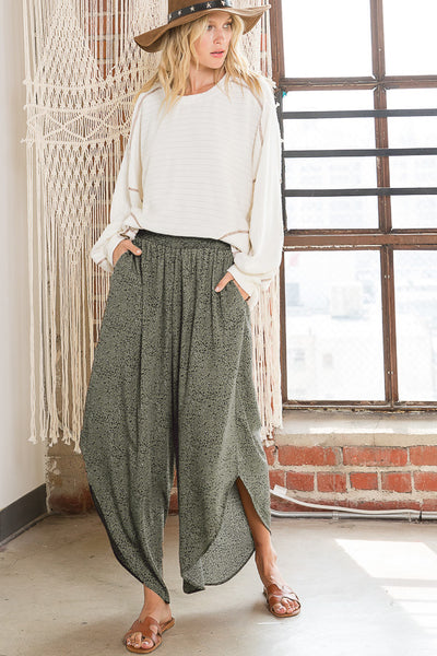 Pants - Bucketlist Smocking Waist Band Pants with Diagonal Cut Detail - Girl Intuitive - Bucketlist - S / Green