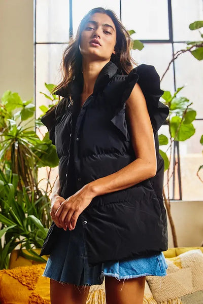 Bucketlist Ruffle Sleeve Down Vest