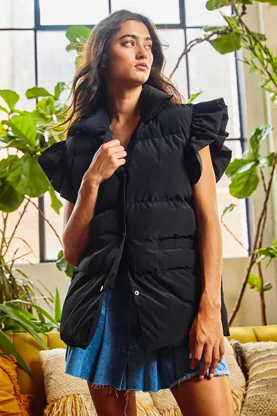 Bucketlist Ruffle Sleeve Down Vest