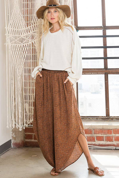 Pants - Bucketlist Smocking Waist Band Pants with Diagonal Cut Detail - Girl Intuitive - Bucketlist - S / Brown