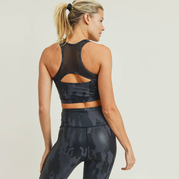 Sports Bra - Mono B Camo Foil Split Mesh Back Sports Bra - Girl Intuitive - Mono B -