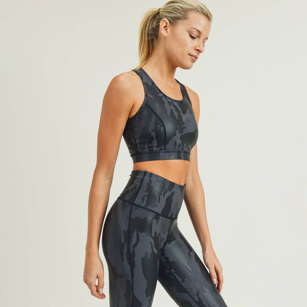 Sports Bra - Mono B Camo Foil Split Mesh Back Sports Bra - Girl Intuitive - Mono B -