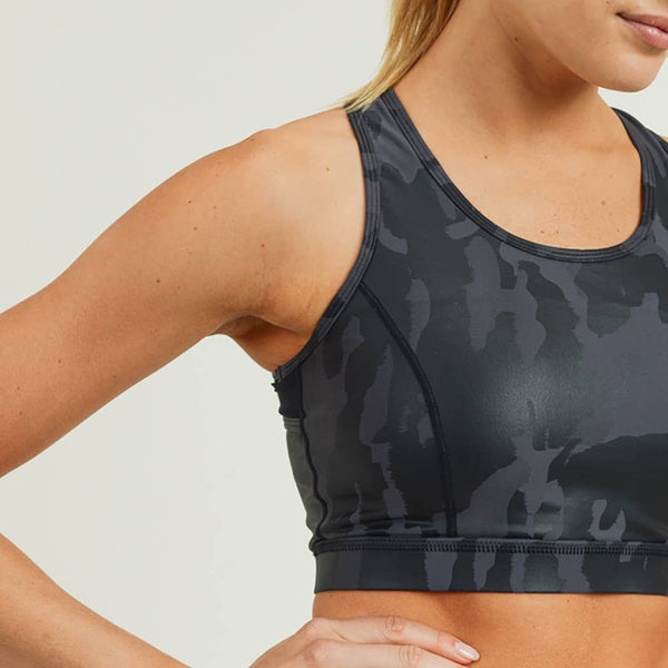 Sports Bra - Mono B Camo Foil Split Mesh Back Sports Bra - Girl Intuitive - Mono B -