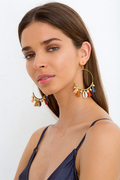 earrings - Chan Luu Multi Mix Charm Tassel Large Hoop Earrings - Girl Intuitive - Chan Luu -