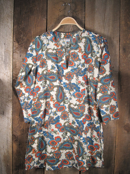 Tunic - Cotton Tunic Top Blue and Red Paisley - Girl Intuitive - Nusantara -