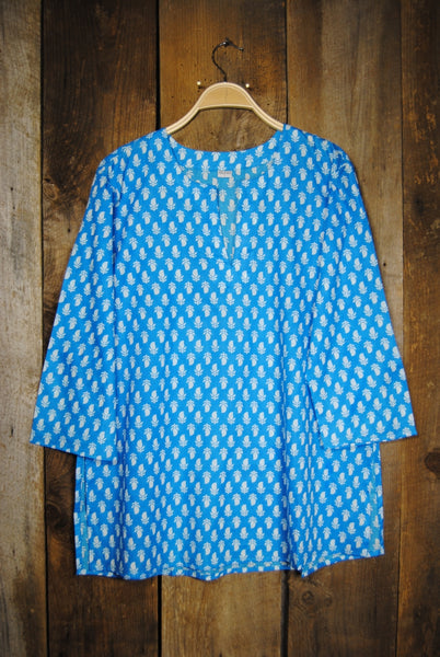 Tunic - Cotton Tunic Top Turquoise Tulips - Girl Intuitive - Nusantara -