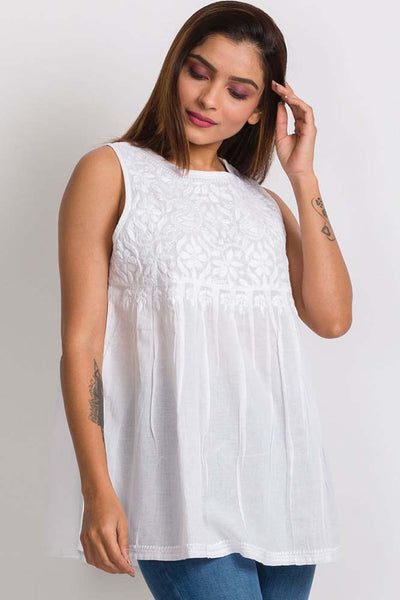 Tunic - Divyani Sleeveless Embroidered Cotton Top - Girl Intuitive - Sevya -