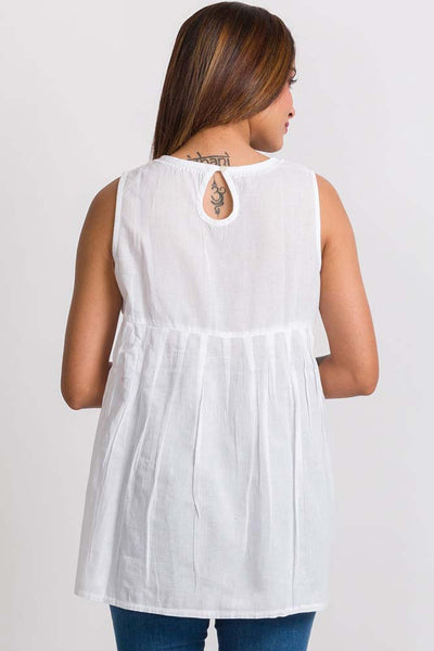 Tunic - Divyani Sleeveless Embroidered Cotton Top - Girl Intuitive - Sevya -