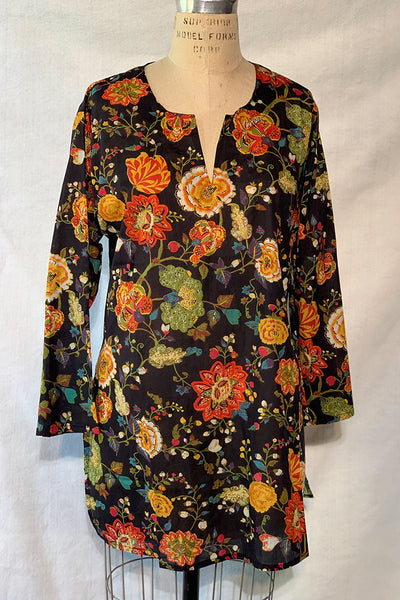 Tunic - Dolma Cotton Tunic Black Floral Print - Girl Intuitive - Dolma -