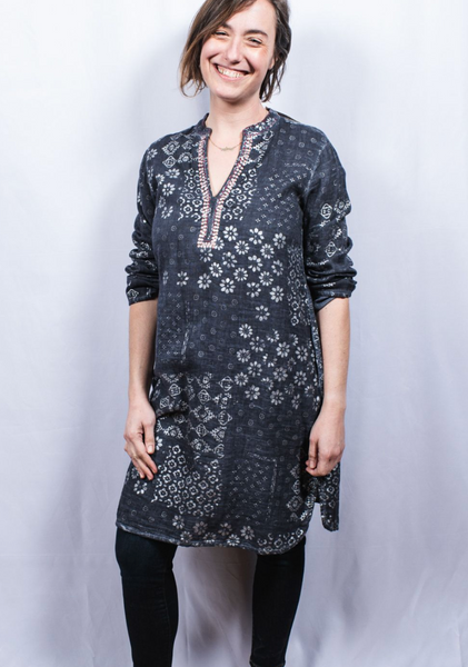 Dolma Cotton Long Tunic Dress Navy – Girl Intuitive