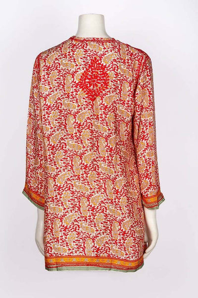 Tunic - Dolma Women's Embroidered Silk Tunic Top in Red - Girl Intuitive - Dolma -