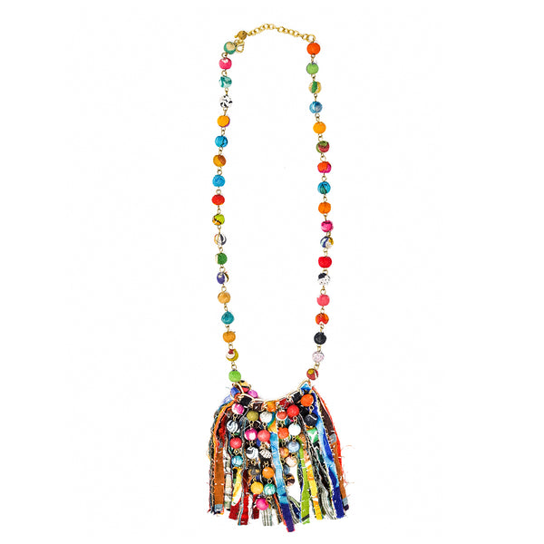 Necklace - Dotted Fringe Kantha Necklace - Girl Intuitive - WorldFinds -