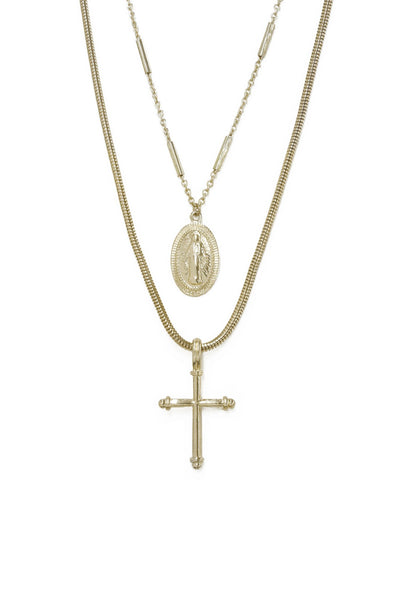 Necklace - Ettika Like a Prayer Layered Cross and Coin Necklace - Girl Intuitive - Ettika -