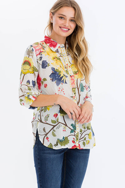 Shirts - Floral Printed Shirt with Embroidery - Girl Intuitive - Magazine Clothing -