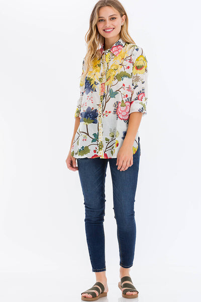 Shirts - Floral Printed Shirt with Embroidery - Girl Intuitive - Magazine Clothing -