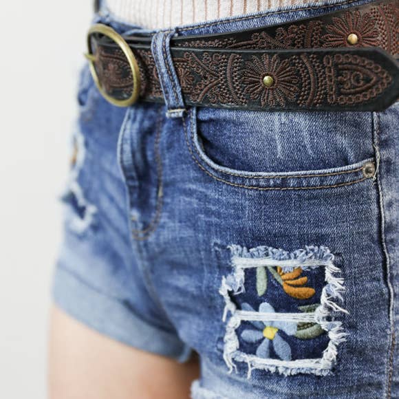 Belt - Floral Stitch Oval Buckle Belt - Girl Intuitive - Leto -