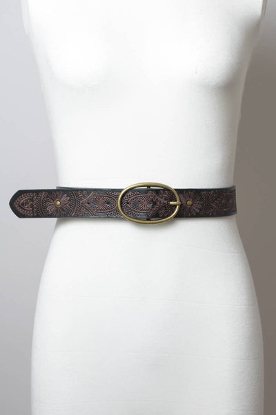 Belt - Floral Stitch Oval Buckle Belt - Girl Intuitive - Leto -