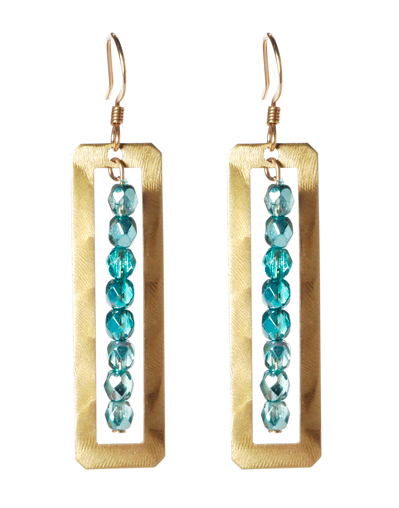 earrings - Gold Open Rectangle Earrings with Beaded Drop - Girl Intuitive - Jillery -