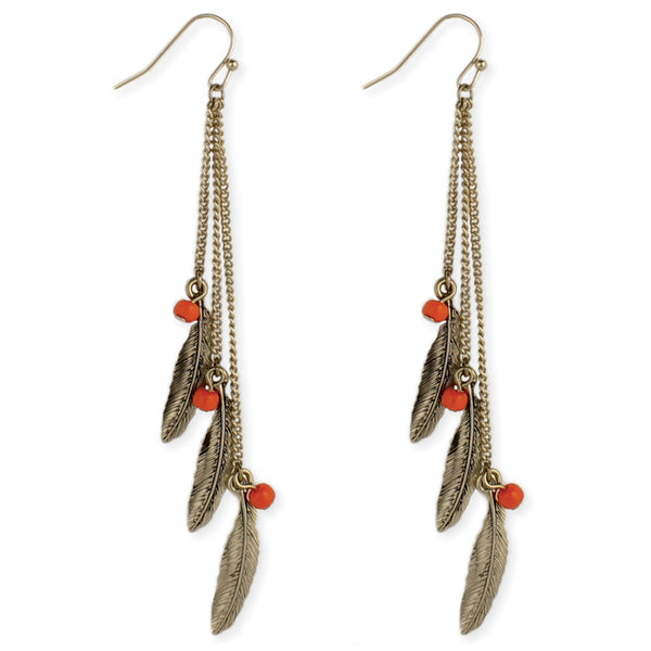 earrings - Feather and Bead Linear Earring - Girl Intuitive - zad -