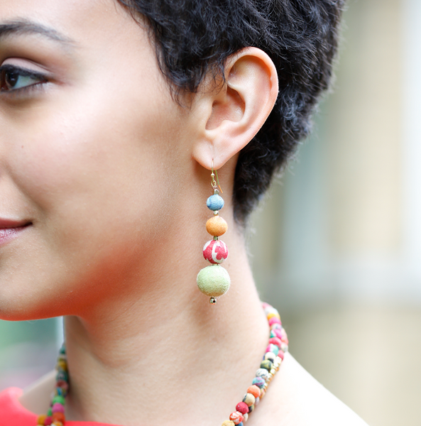 earrings - Graduated Kantha Earrings - Girl Intuitive - WorldFinds -