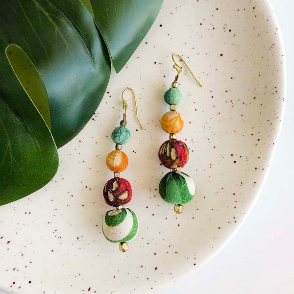 earrings - Graduated Kantha Earrings - Girl Intuitive - WorldFinds -