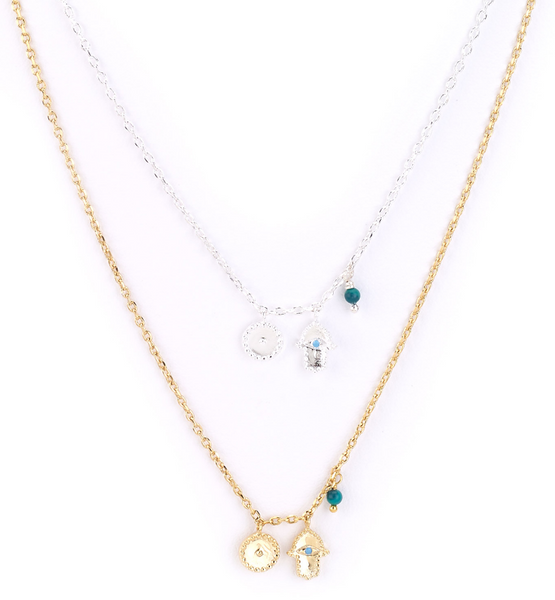 Necklace - Hamsa and Moon Charm Necklace - Girl Intuitive - Island Imports -