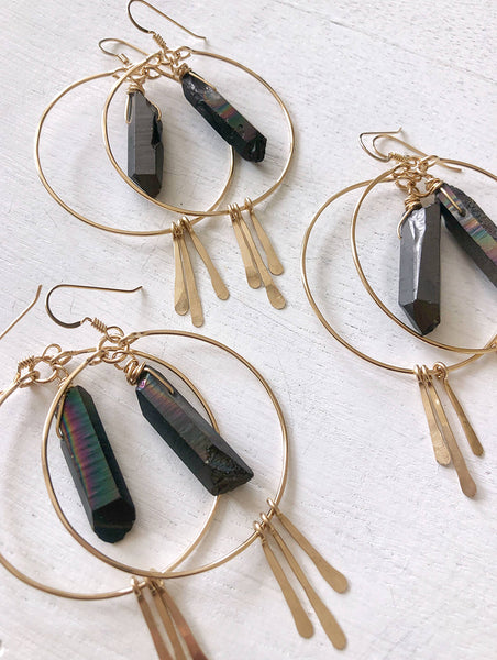 earrings - Large Quartz Crystal Hoop Earrings with Spikes - Girl Intuitive - Quinn Sharp -