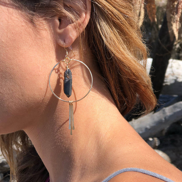 earrings - Large Quartz Crystal Hoop Earrings with Spikes - Girl Intuitive - Quinn Sharp -