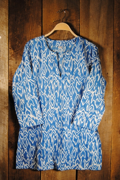 Tunic - Ikat Cotton Tunic Top Blue - Girl Intuitive - Nusantara -