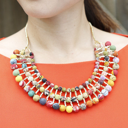 Necklace - Kantha Collar Necklace - Girl Intuitive - WorldFinds -