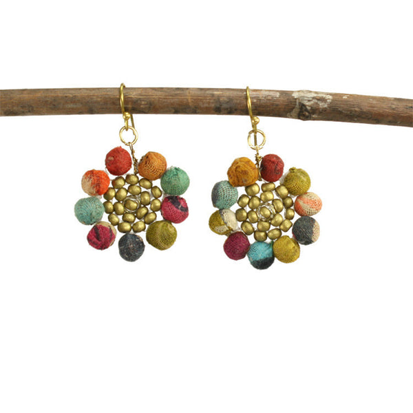 earrings - Kantha Sunflower Earrings - Girl Intuitive - WorldFinds -