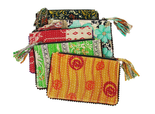 small goods - Kantha Tasseled Zip Pouch - Girl Intuitive - WorldFinds -
