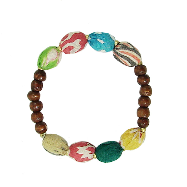 bracelet - Kantha Wood Bracelet - Girl Intuitive - WorldFinds -
