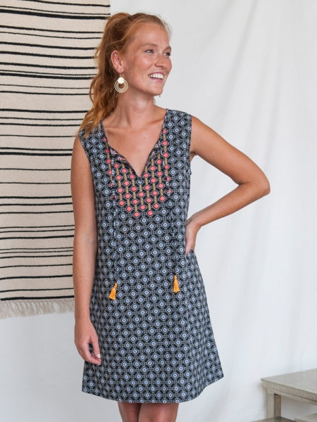 Dresses - Mata Traders Shefali Shift Dress Geo Tiles - Girl Intuitive - Mata Tarders -